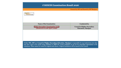 Cohsem Exam Result 2026: Manipur Board HSE result 2026: Is the website down? Check direct link to download Class 12 scores here