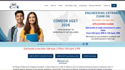 COMEDK UGET application 2026 edit window opens: Check which fields can be edited here