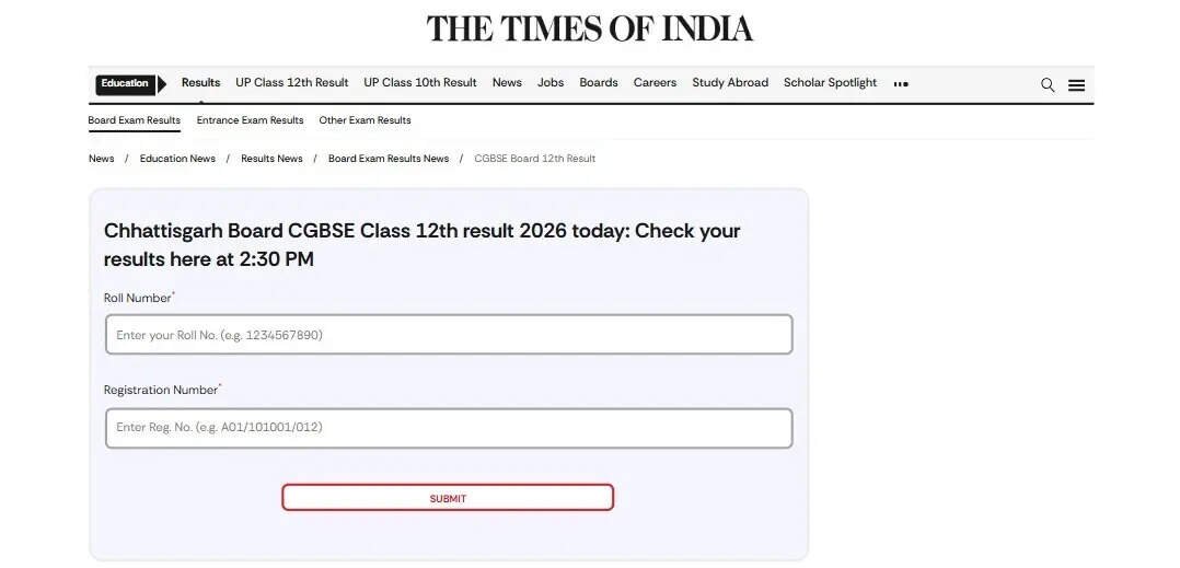 Check CG Board 12th Results Online