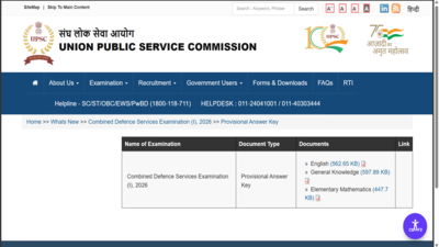 UPSC CDS 1 answer keys 2026 released at upsc.gov.in: Direct link to download PDFs here
