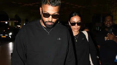 Hardik Pandya and Mahieka Sharma hold hands as they jet out of Mumbai; twin in black at airport – PICS |