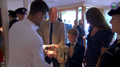 Prince William: ‘Don’t drop it,’ said Prince William as Novak Djokovic handed the 2022 Wimbledon trophy to Prince George | World News