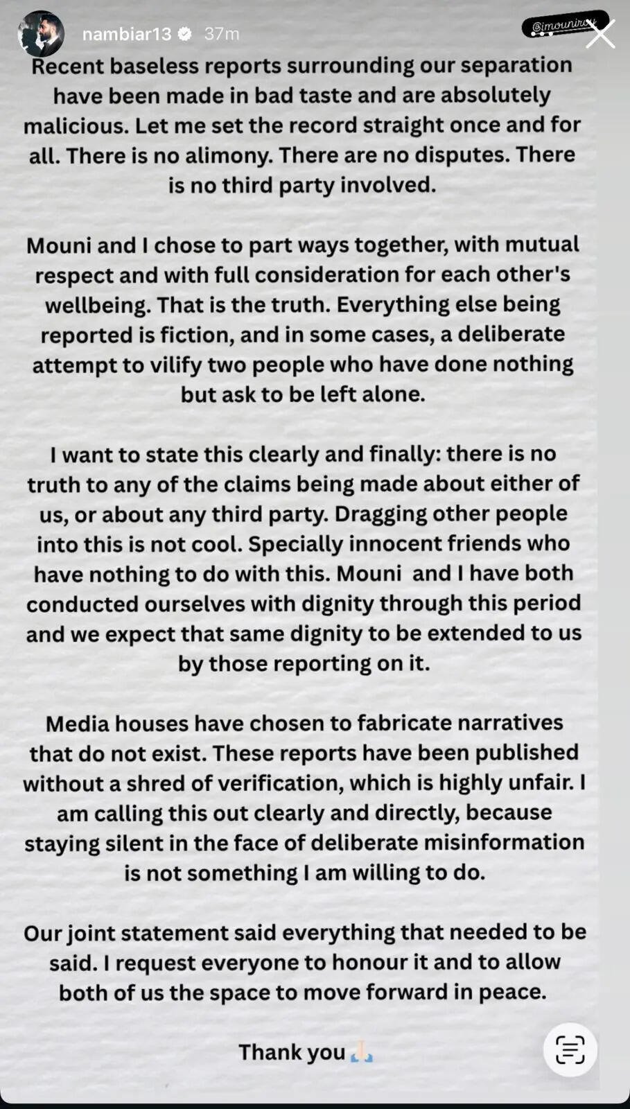 Suraj Nambiar sets record straight on divorce from Mouni Roy; slams rumours