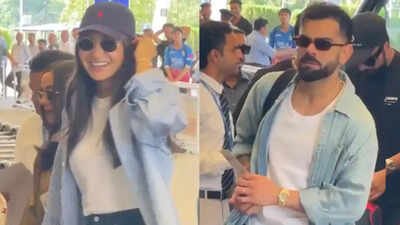 Rcb Victory: Virat Kohli and Anushka Sharma TWIN at the Dharamshala airport, couple all smiles after RCB’s victory – WATCH﻿ |