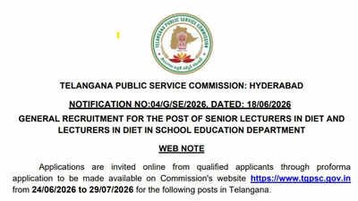 TGPSC releases DIET Lecturer recruitment notification: Applications open from June 24- check details