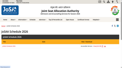 JoSAA counselling 2026 schedule out: Registration, choice filling begins tomorrow
