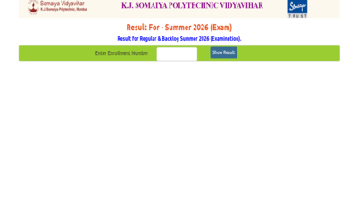 Kjsp Result: K.J. Somaiya Polytechnic end semester summer result 2026 declared at polytechnic.somaiya.edu.in: Direct link to download here