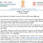 UGC NET June exam admit card 2026 released at ugcnet.nta.nic.in for June 22 to 30 exams: Check direct link to download hall tickets here