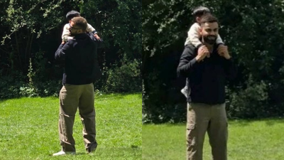 Virat Kohli spotted giving Akaay a piggyback ride during secret family outing: See pics | Off the field News