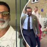 Akshay Kumar debuts white-bearded look at India vs England match; leaves Saif Ali Khan and Taimur in splits after taking a tumble – WATCH |
