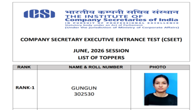ICSI CSEET June 2026 toppers: Gungun secures AIR 1, check complete list here