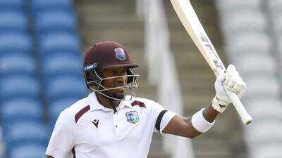 WI vs PAK 1st Test: Kavem Hodge’s unbeaten 83 helps West Indies reach 194/3 against Pakistan on rain-hit Day 1 | Cricket News