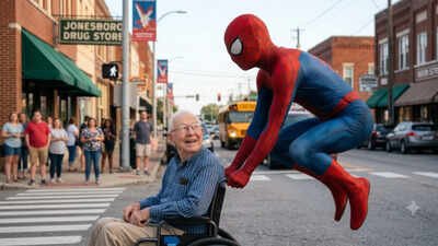 Spider-Man Helps Wheelchair Man Cross The Road: “I got you”: Spider-Man springs into action to help wheelchair-bound man cross a busy Jonesboro intersection