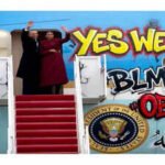 A doctored pic of﻿ Obamas & Air Force One with graffiti