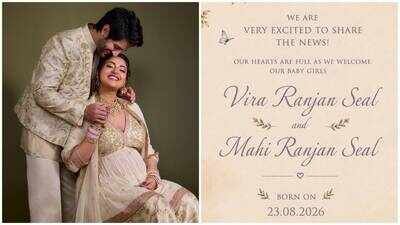 Aditya Seal and Anushka Ranjan welcome twin baby girls; announce names Vira and Mahi, call daughters their ‘sunshines’ | Hindi Movie News