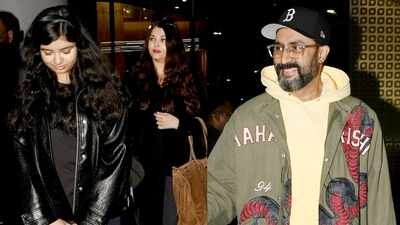 Abhishek Bachchan, Aishwarya Rai Bachchan return from holiday, Aaradhya Bachchan’s ‘namaste’ to the paps wins the internet as she twins in black with her mother – WATCH VIDEO | Hindi Movie News