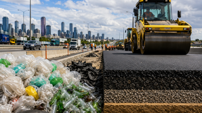 In 2022, Melbourne’s M80 became Victoria’s first major road project with recycled content in every pavement layer, reusing 35.5 million plastic bags and 22 million bottles