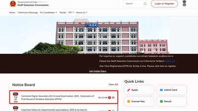 SSC CHSL FRTA result 2026 released: Check 3,515 shortlisted candidates and sliding dates