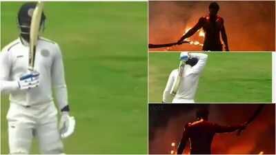 VIDEO: Ajay Dev Goud recreates Prabhas’ ‘Salaar’ moment with bat; fans react | Telugu Movie News