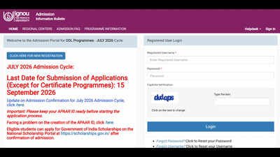 IGNOU July 2026 admissions: Last date to apply for online programmes extended till September 15, check steps to apply