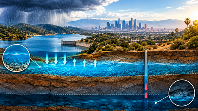 In 2023, record storms nearly refilled Los Angeles reservoirs and shallow aquifers; deeper groundwater recovered only about 25% of what it had lost since 2006
