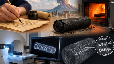 To help read 2,000-year-old scrolls burned by Vesuvius, Berkeley scientists had students write on modern papyrus, then burned it; leaded ink absorbed up to 25 times more X-rays than charred papyrus