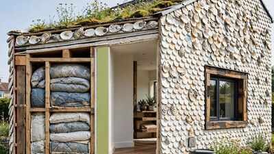 A British house was built with old duvets inside its walls and oyster shells on its exterior to show how everyday waste could be reused in construction | World News