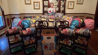 16-year-old Pennsylvania student collected 60 backpacks filled with supplies and hundreds of stationery items; then distributed them across seven schools and created four ‘Kindness Karts’ to encourage students to pay kindness forward | World News