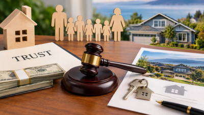 A Washington couple with seven children placed a 0,000 house in a trust before divorcing; the wife received a 5,000 Sequim home, and an October 27 court upheld the decision not to require refinancing
