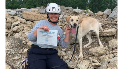 A severely malnourished stray rescued in Mississippi in 2021 became a FEMA-certified search dog; years later, Canyon is 2026 Dog of the Year | World News