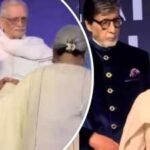 Amitabh Bachchan plays the doting husband; helps Jaya Bachchan on stage at book launch event with Gulzar- WATCH |