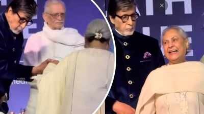 Amitabh Bachchan plays the doting husband; helps Jaya Bachchan on stage at book launch event with Gulzar- WATCH |