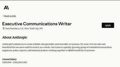 Anthropic offers annual salary of Rs 3.25 crore for executive communications writer amid AI boom