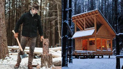A Canadian woodworker began cutting trees for an off-grid cabin and spent years harvesting and milling logs through harsh winters; after building up a stockpile of 300 logs, he finished his handmade woodland retreat