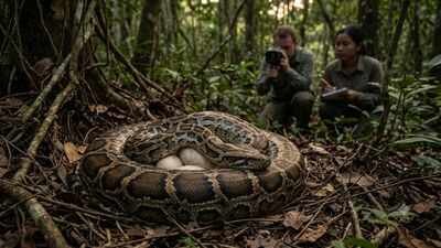 Burmese python mothers can generate heat while guarding their eggs; scientists documented the behaviour in a wild Florida nest |