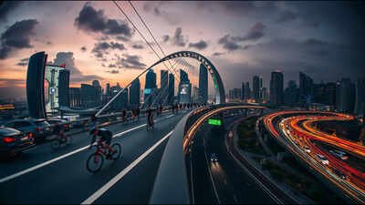 The Netherlands built a 72-metre bicycle roundabout above a busy junction; 24 steel cables suspend the circular bridge from a 70-metre pylon | World News