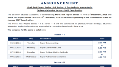 ICAI announces CA Foundation January 2027 mock test series 1, 2 dates; check full schedule