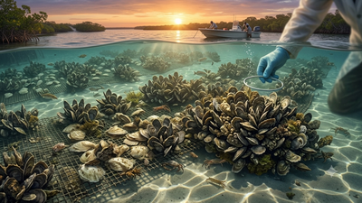 In 2004, Florida researchers used 36 recycled oyster shells per reef mat, helping restore Mosquito Lagoon reefs to around 1,000 live oysters per square metre | World News
