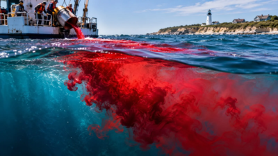 In 2018, scientists pumped 75 kg of red dye into the Atlantic off Martha’s Vineyard; over 36 hours, they found mixing inside the surface layer was about 140 times stronger than across its base