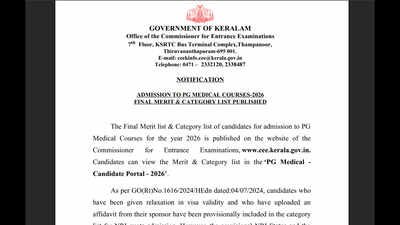 Kerala Neet Pg 2026: Kerala NEET PG 2026: CEE releases final merit list and category list; check details here