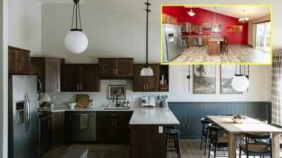 A North Dakota couple spent $803 making their red-and-orange kitchen liveable in 2019, then saved for five years for a renovation and did a $9,037 makeover, turning it into a traditional farmhouse-style space