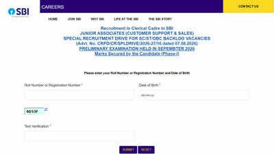 SBI Clerk Prelims Result 2026 released for 1,538 backlog vacancies
