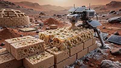 Scientists develop a living building material for Mars using engineered yeast; it uses far less energy and can be recycled into new bricks |