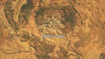 NASA’s latest satellite imagery reveals Australia’s giant spider; the striking landscape created by an ancient impact is a huge crater