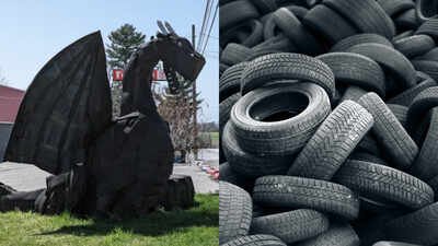 A Pennsylvania tire-shop worker turned discarded rubber into a prize-winning parade lion, then built an eight-foot, 700-pound fire-breathing dragon that won first prize and became a roadside attraction