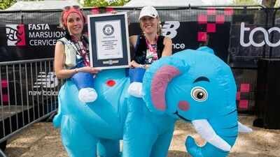 Two runners completed the London Marathon inside one giant inflatable elephant in 4:15:40; they set a world record while raising money for type 1 diabetes | World News