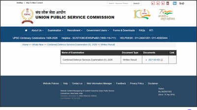 UPSC CDS 2 result 2026 declared for 451 posts, check written examination result at upsc.gov.in